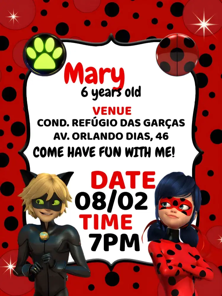 Ladybug Miraculous Red invitation