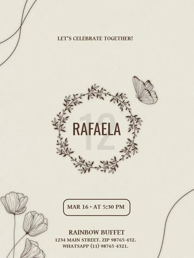 Invitation Simple Young Online – Kids' Birthday Party theme floral, minimalist, beige, youthful, delicate