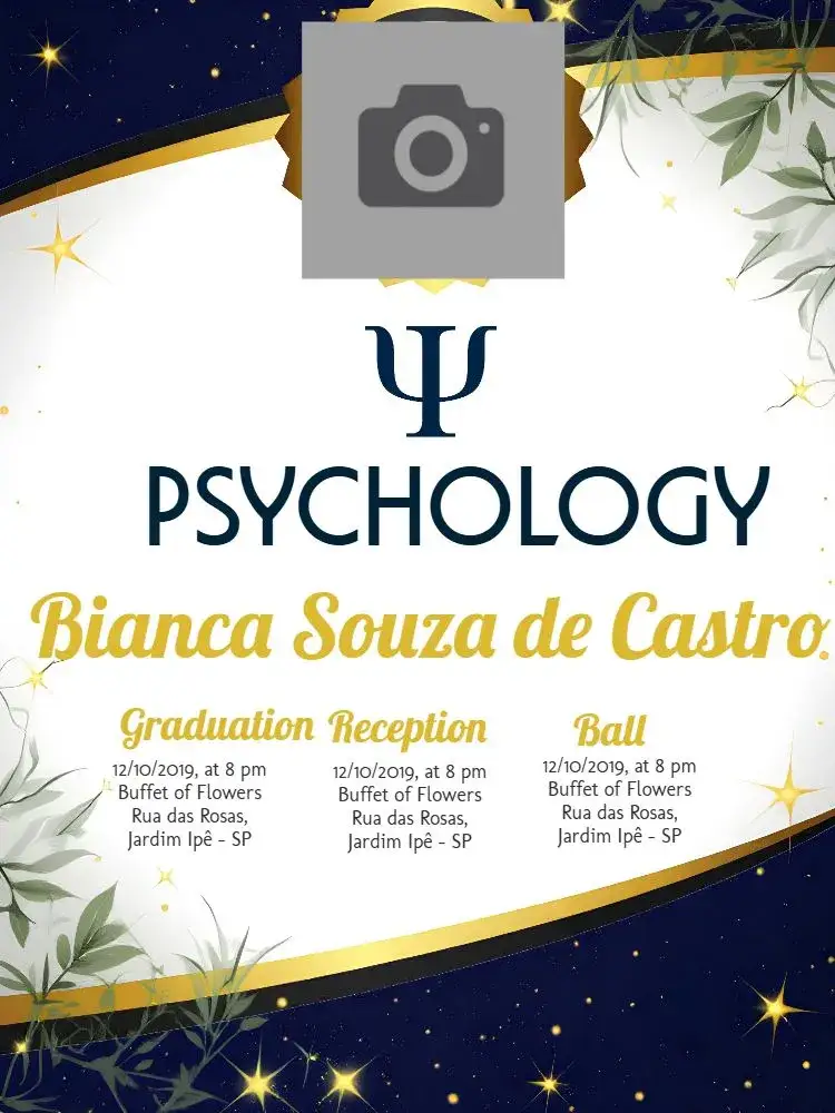 Invitation Psychology Graduation With Golden Photo – Graduation theme golden, blue, modern, elegant, minimalist