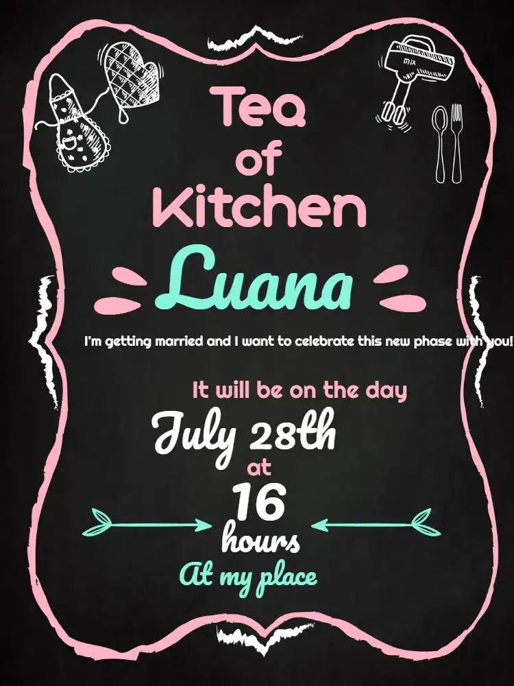 Invitation Bridal Shower - Chalkboard Style 4 Party – Diaper Shower theme chalkboard, contemporary, feminine, cutlery, pink and blue, golden