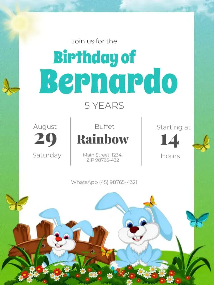 Boys Bunny Kids Editable invitation