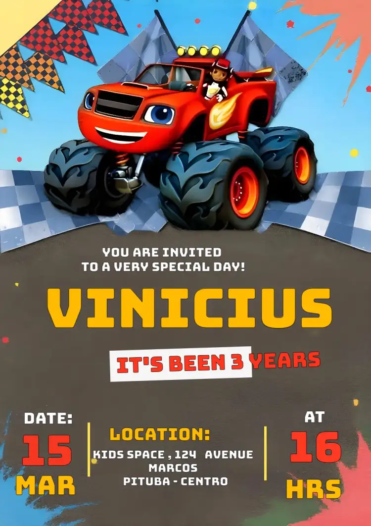 Invitation Blaze Monster Machines Party – Most searched for theme colorful, fun, themed, childish, modern