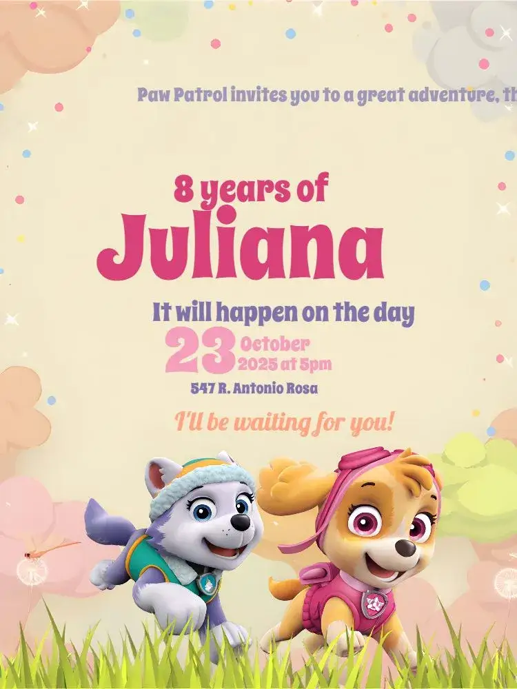 Invitation Pink Paw Patrol Girl – Kids' Birthday Party theme pink, fun, childish, modern, colorful, themed