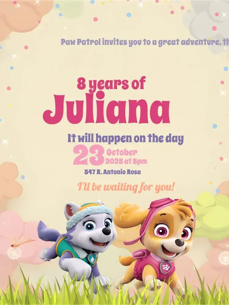 Pink Paw Patrol Girl invitation