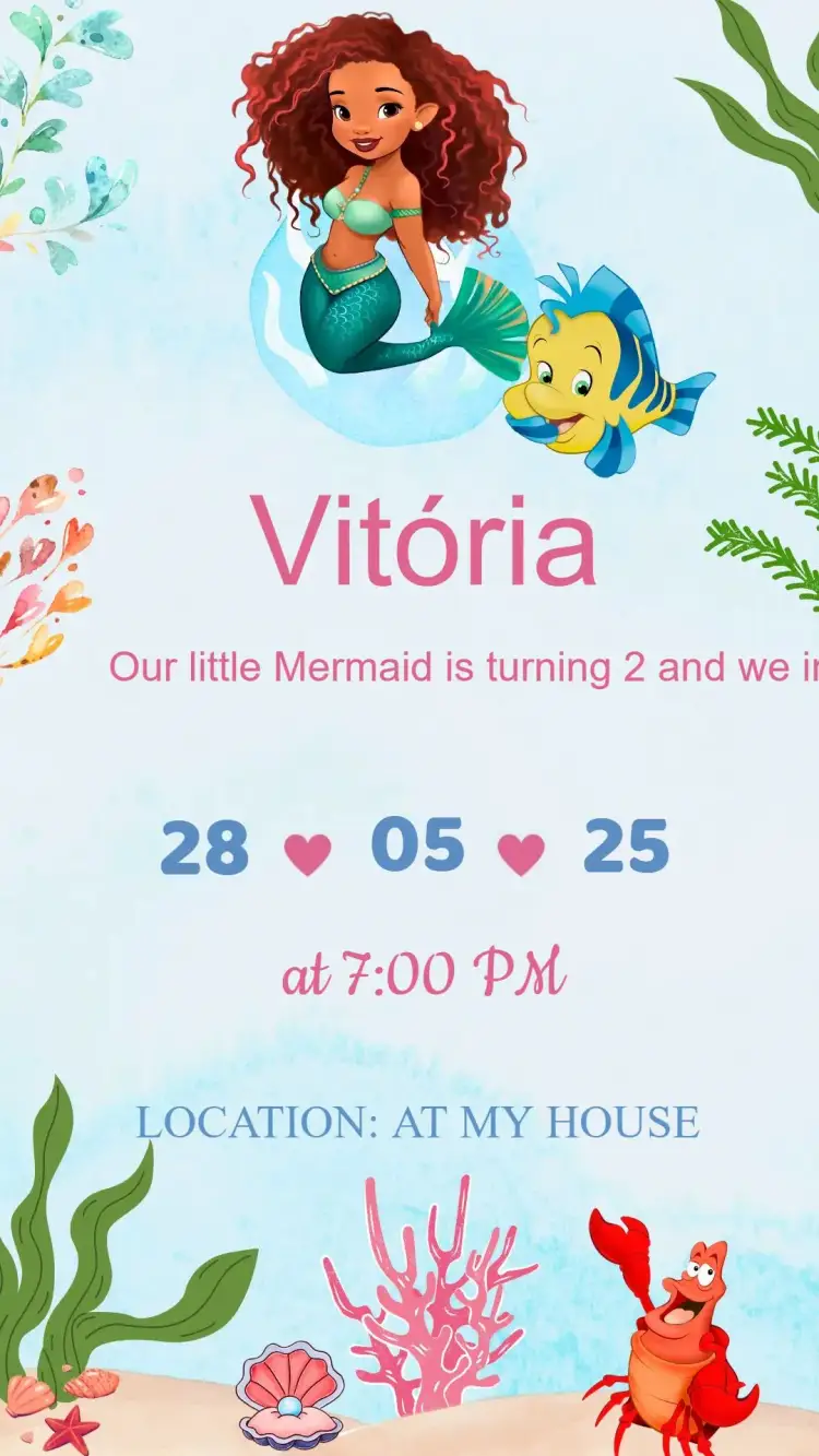 Invitation Invitation Birthday Ariel Little Mermaid Princess – Kids' Birthday Party theme ocean theme, vibrant colors, underwater elements, fantasy, Disney style
