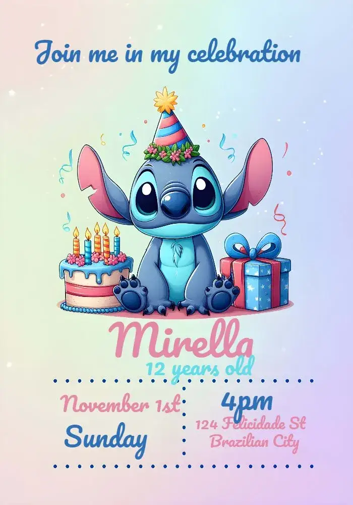 Invitation Stitch Lilo – Most searched for theme colorful, fun, themed, childish, playful, Disney