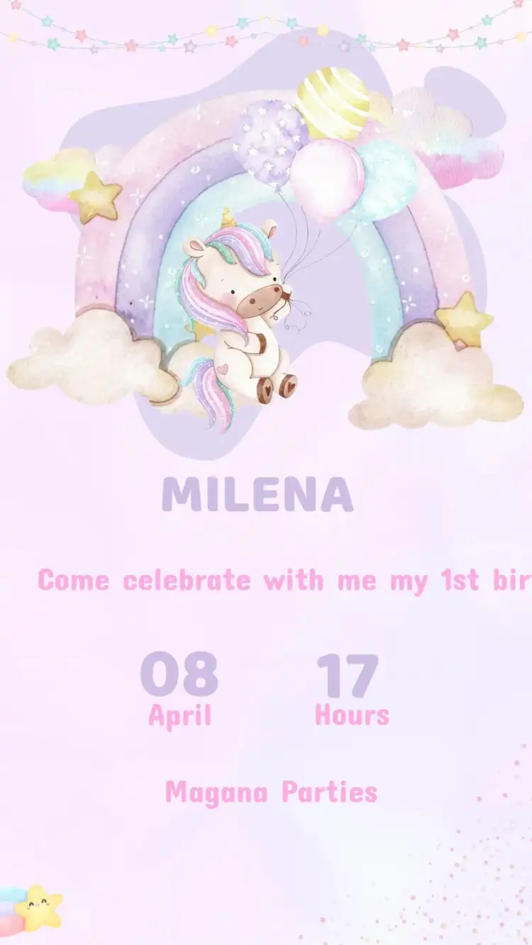 Invitation Unicorn Birthday Invitation – Kids' Birthday Party theme pastel colors, magical, fantasy-themed, sparkle, colorful, playful