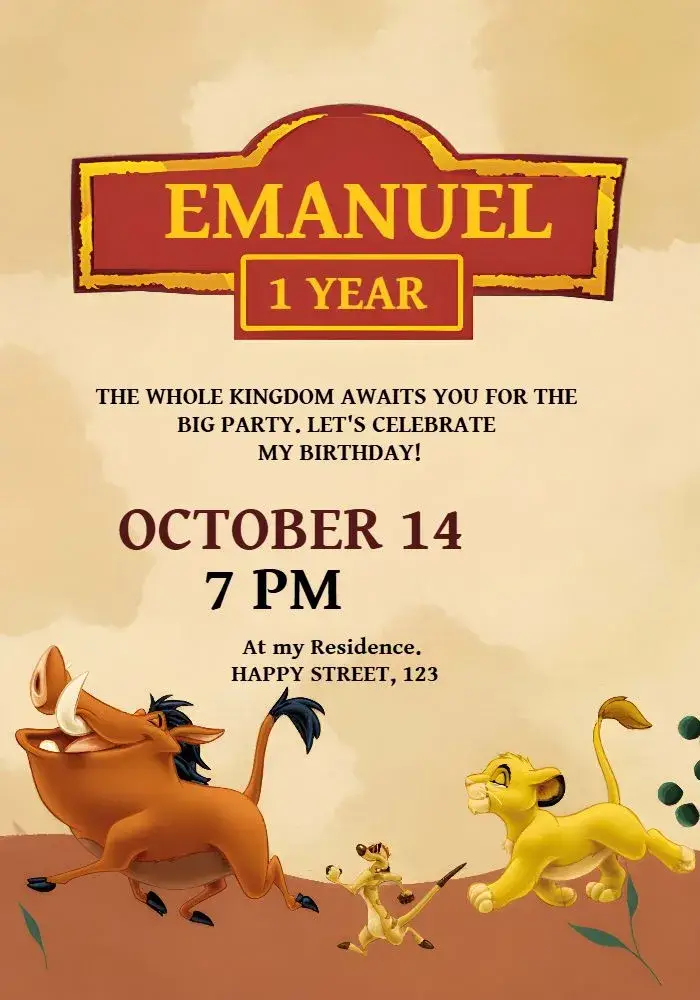 Timon Lion King invitation