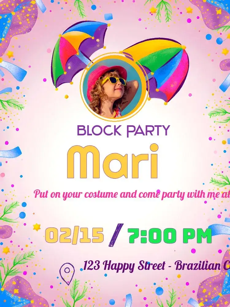Invitation Carnival Block With Photo Little Block – Commemorative Dates theme colorful, cheerful, childlike, festive, fun, tropical