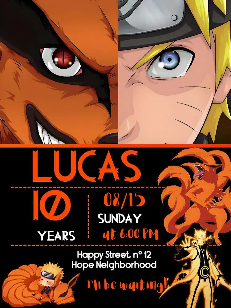 Invitation Naruto Fox – Kids' Birthday Party theme vibrant, modern, thematic, colorful, youthful
