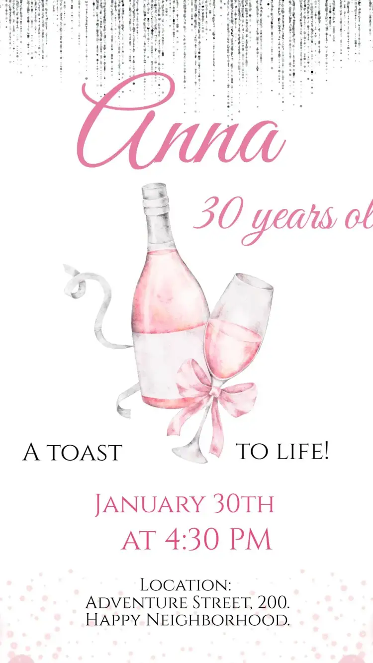 Invitation Digital Invitation Champagne Toast Pink – Birthday theme pink, watercolor, feminine, elegant, modern