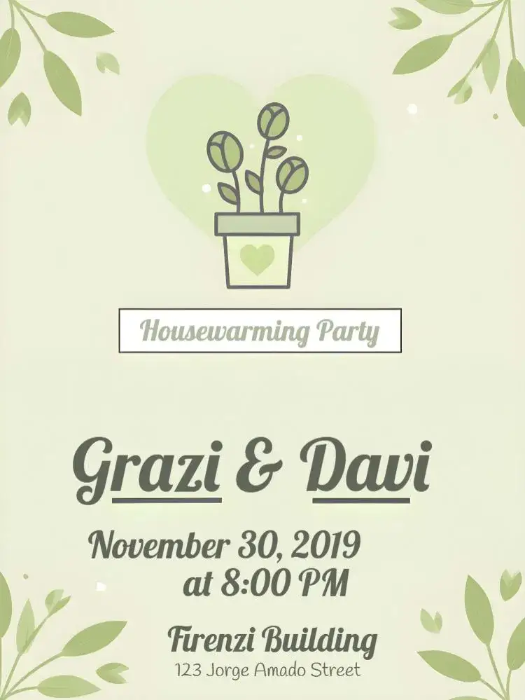 Invitation New Home Potluck Tea – Bridal Shower theme light green, minimalist, modern, natural, floral, elegant
