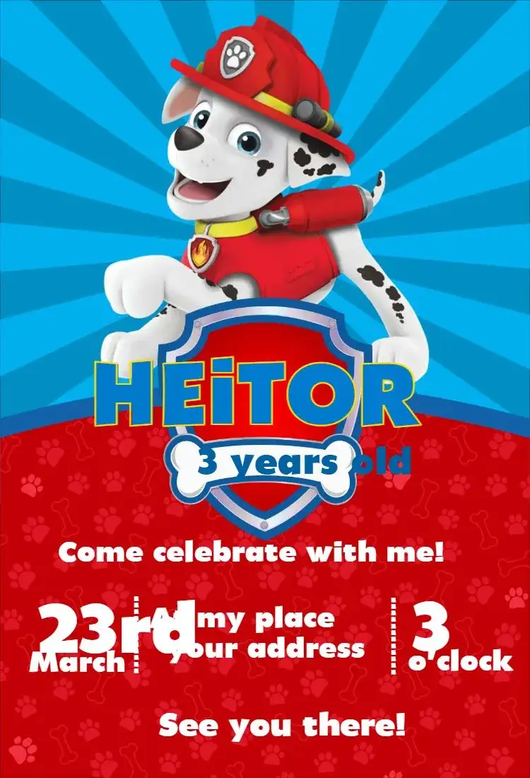 Invitation Paw Patrol 7 – Birthday theme colorful, fun, themed, childlike, lively