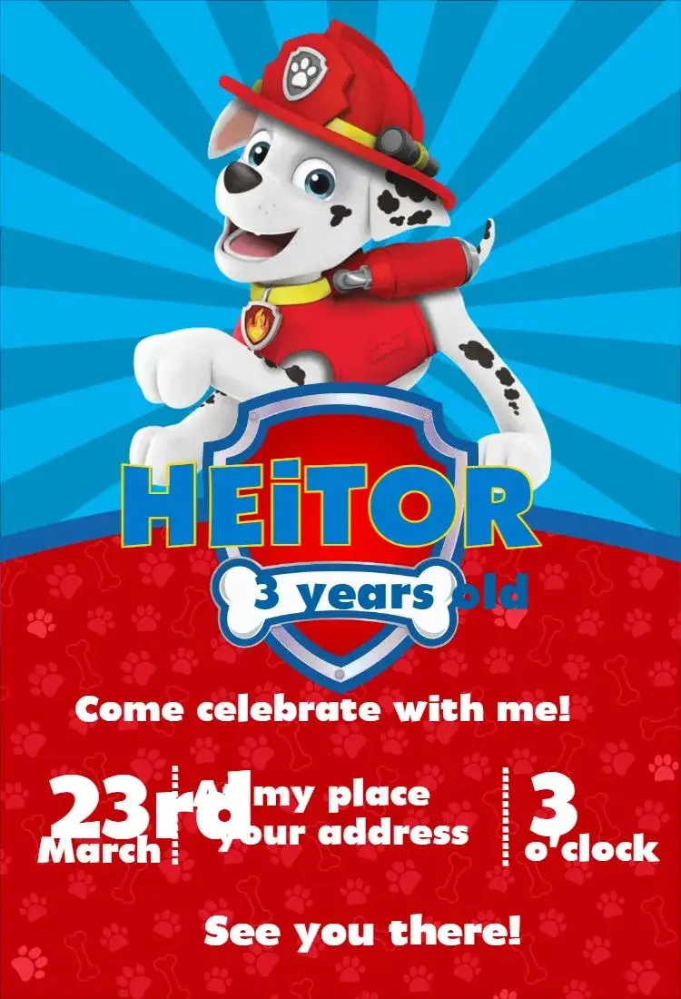 Invite Paw Patrol 7 editable and customizable
