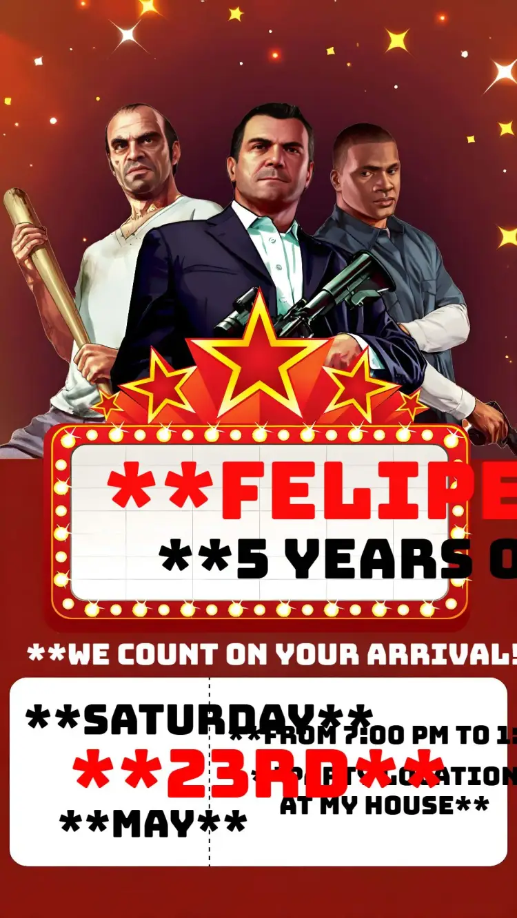 Invite Grand Theft Auto Stars editable and customizable
