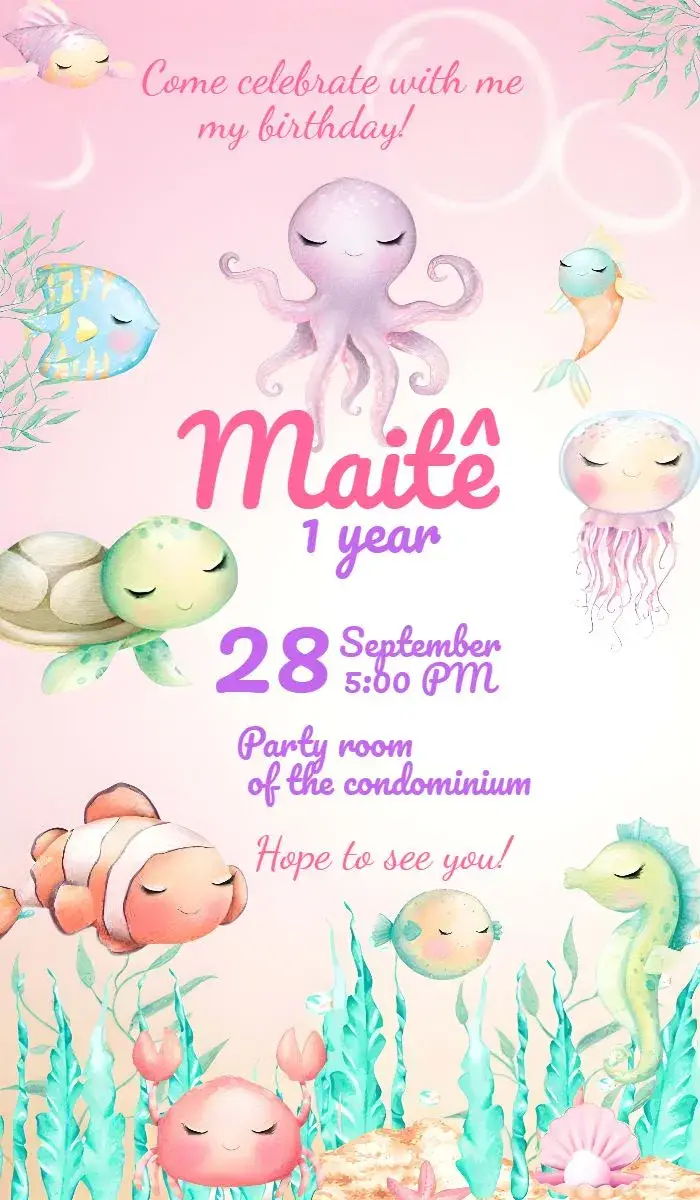 Underwater Girl Watercolor Theme invitation