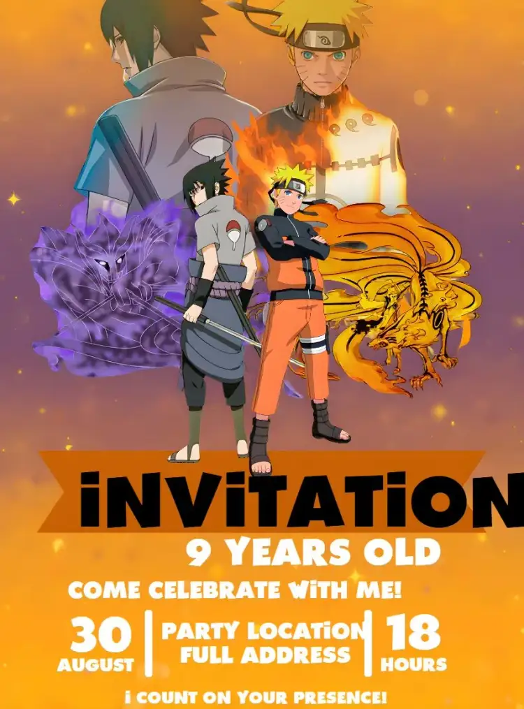 Invitation Naruto And Sasuke Uchiha – Kids' Birthday Party theme vibrant, anime, colorful, youthful, modern