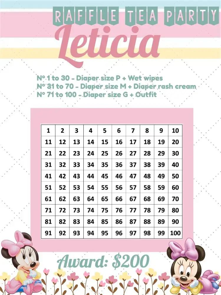 Minnie Mouse Baby Shower Raffle Tea invitation
