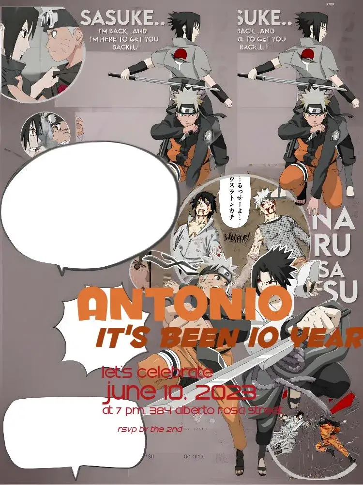 Invitation Red Naruto – Kids' Birthday Party theme vibrant, anime, modern, themed, colorful, fun