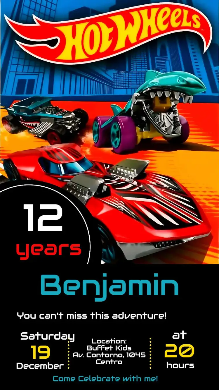 Invitation Hotweels – Birthday theme colorful, fun, modern, themed, childlike, racing style