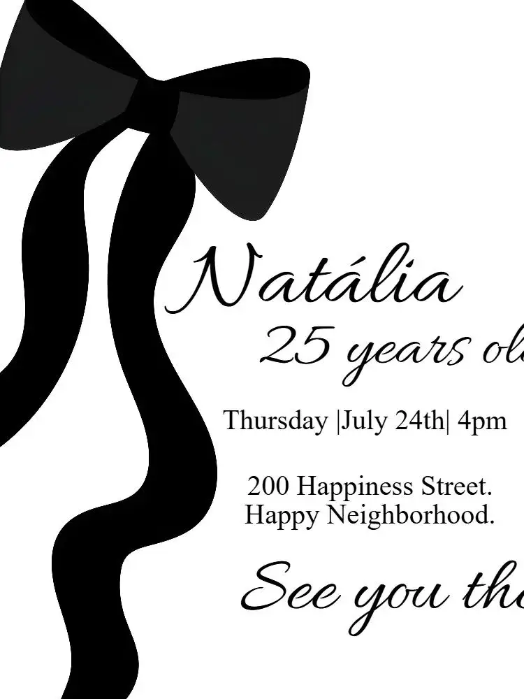 Invitation Black Bow Adult Female Birthday – Birthday theme elegant, modern, minimalist, black and white, feminine, nightclub