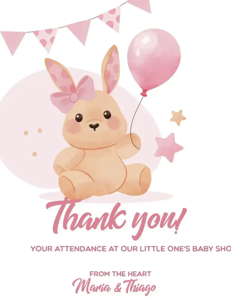 Thank You Card Baby Shower Light Pink Presence