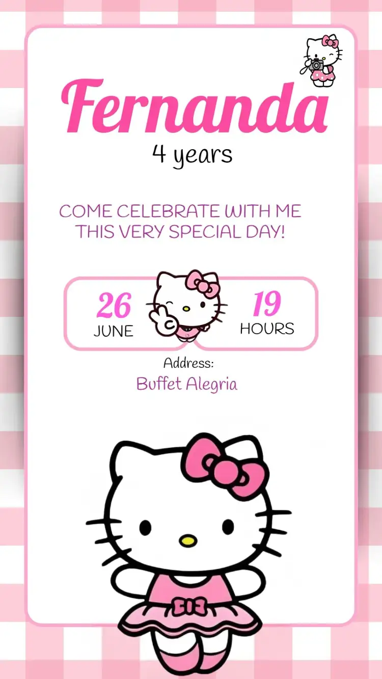 Invitation Pink Hello Kitty – Most searched for theme pink, colorful, childish, playful, themed, cute