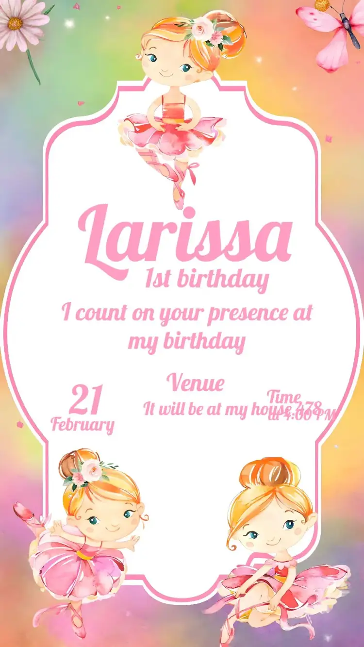 Invitation Ballerina Girl – Most searched for theme floral, pink, white, delicate, childlike, colorful