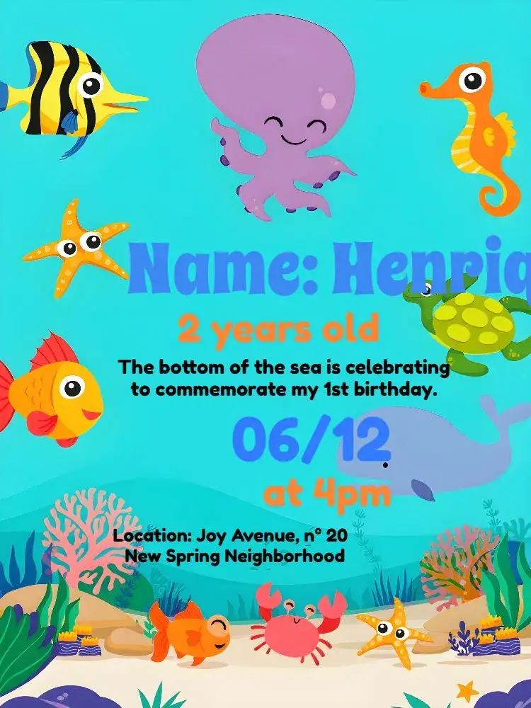 Invitation Orange Under the Sea – Kids' Birthday Party theme navy, colorful, fun, tropical, childlike, vibrant