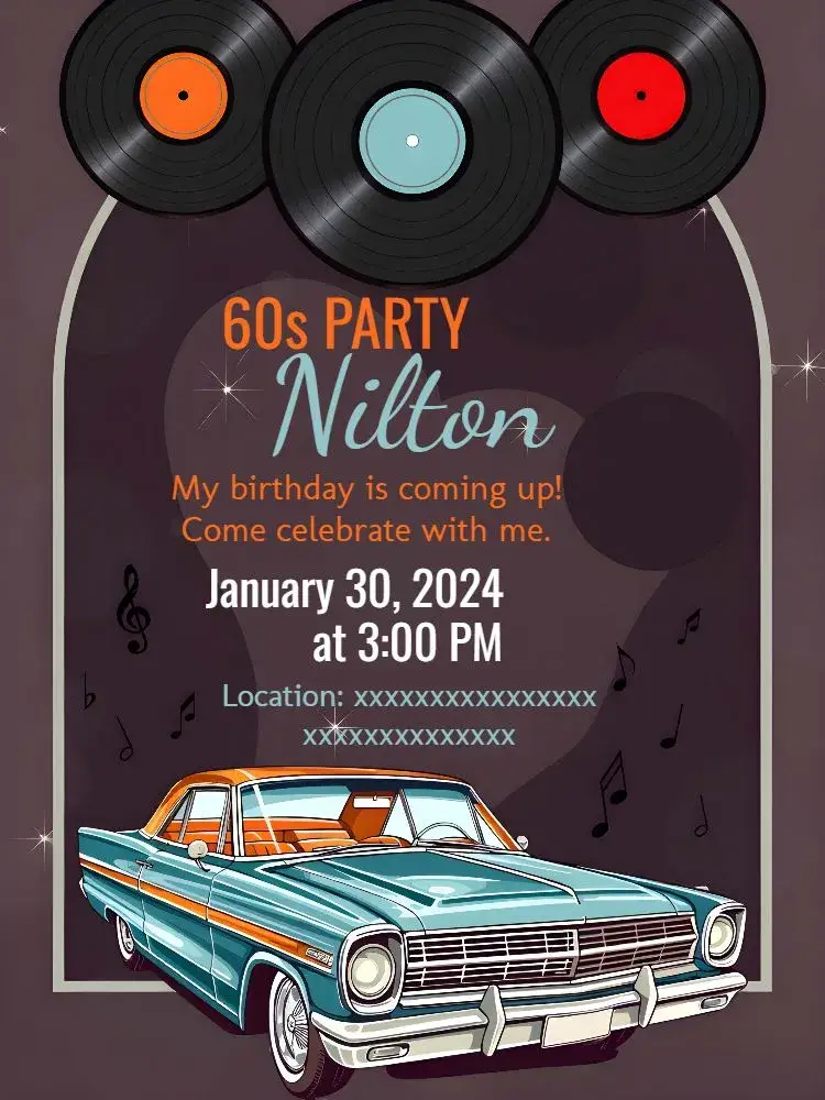 Invite 60s 70s editable and customizable