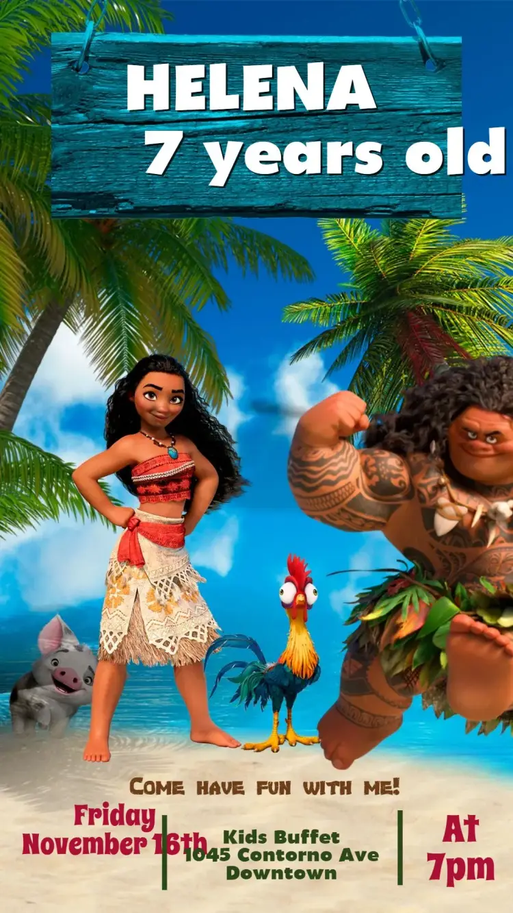 Invite Moana editable and customizable