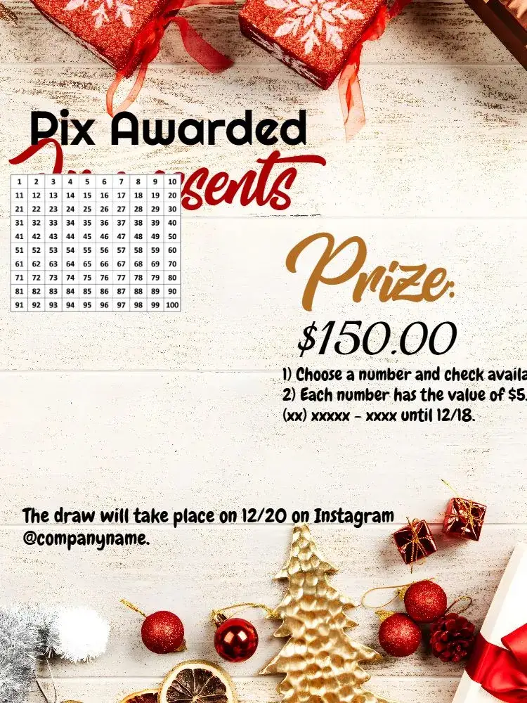 Invitation Pix Awarded Christmas Raffle – Tickets theme golden, red, festive, modern, Christmas-themed, elegant