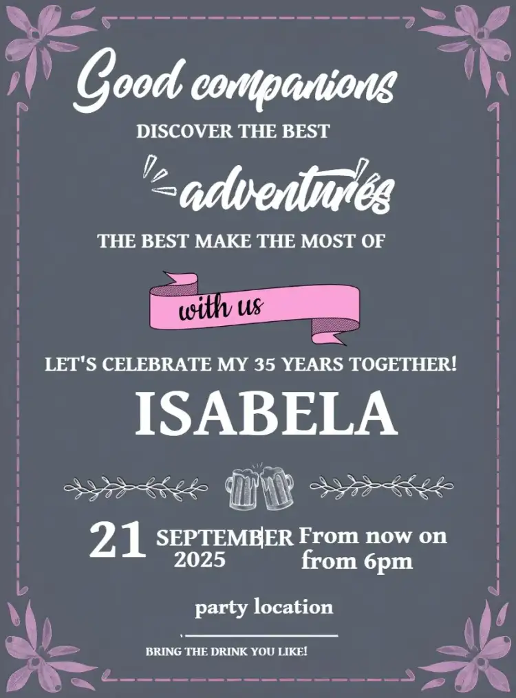 Invitation Good Friends Pink Gray Pub Good – Birthday theme pink, gray, chalkboard, modern, casual, pub
