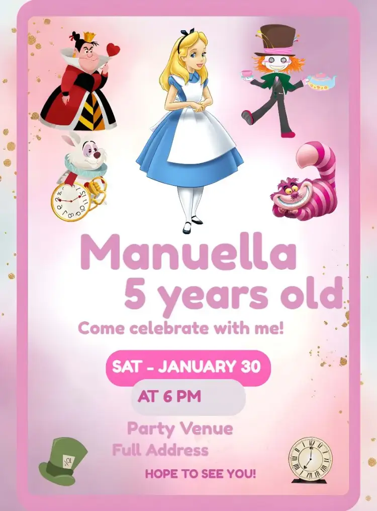 Alice In Wonderland Children's Party Invitation