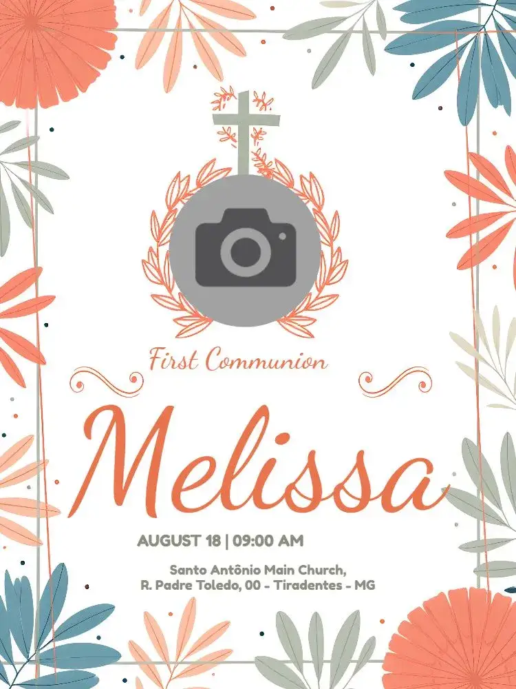Invitation First Communion With Beige Photo – First Communion theme floral, delicate, minimalist, beige, modern, angels