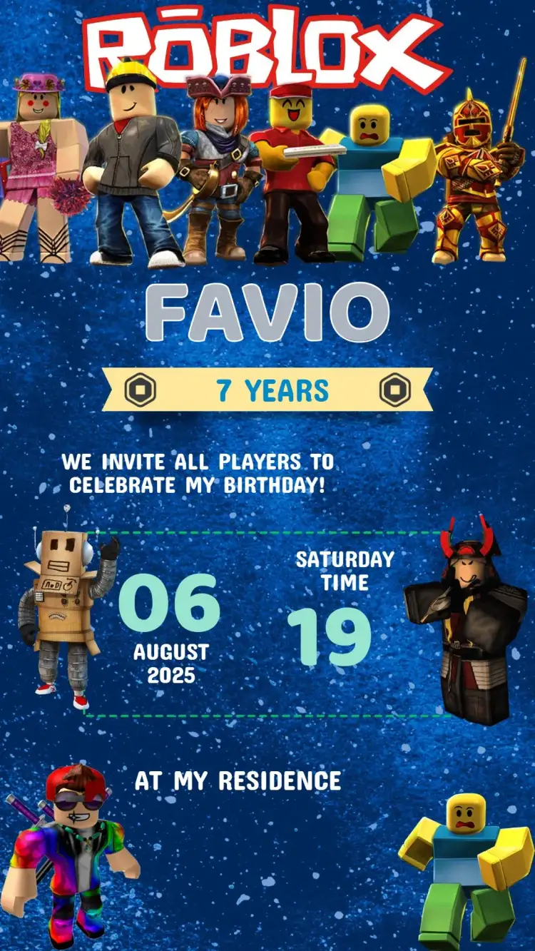 Invitation Roblox Birthday Invitation – Kids' Birthday Party theme colorful, modern, games, fun, childish