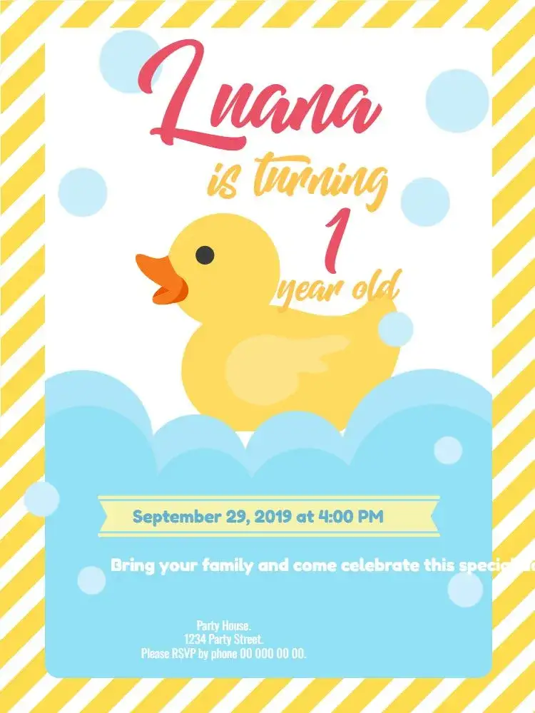 Invitation Rubber Duck Digital Invitation – Kids' Birthday Party theme colorful, fun, childish, water, soap bubbles, ducklings