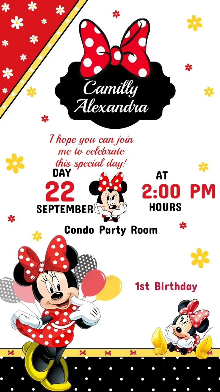 Invitation Children's Birthday Invitation Minnie – Kids' Birthday Party theme vibrant colors, fun style, Minnie elements, playful design, character-inspired, charming details