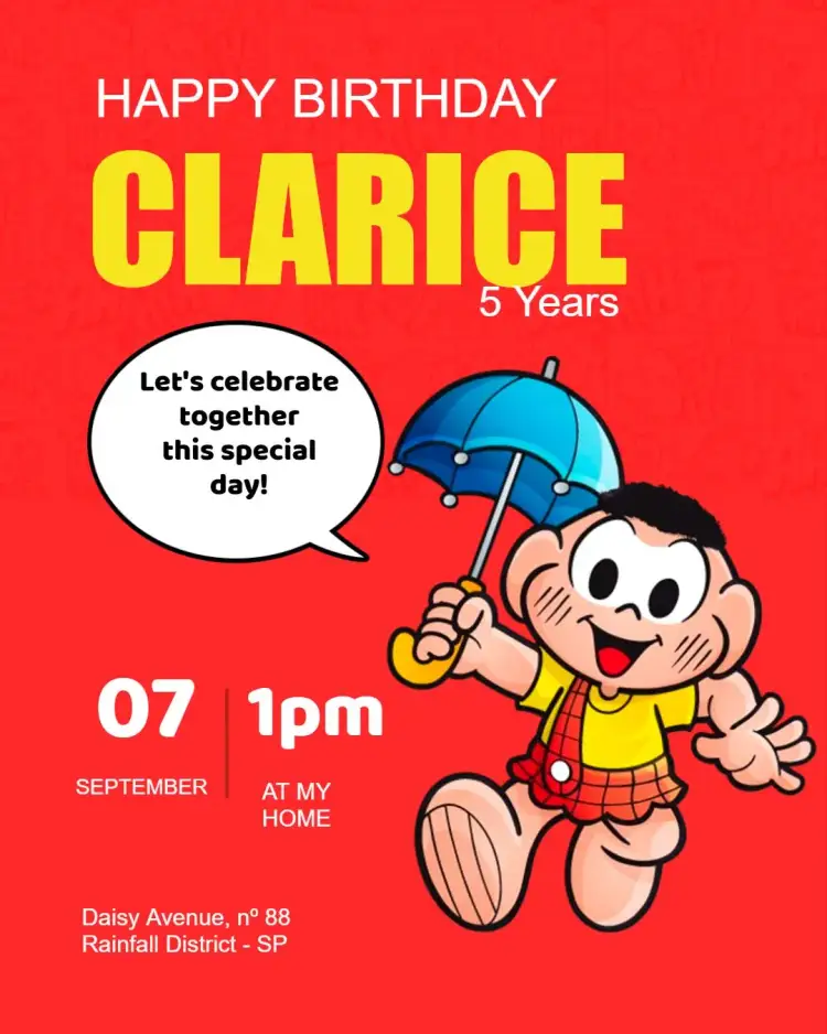 Invitation Turma Da Mônica Colorido – Kids' Birthday Party theme colorful, fun-filled, childish, playful, themed, vivid