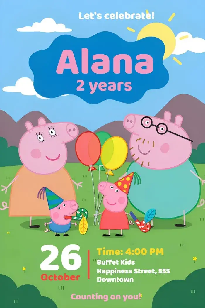 Peppa Pig Pink invitation