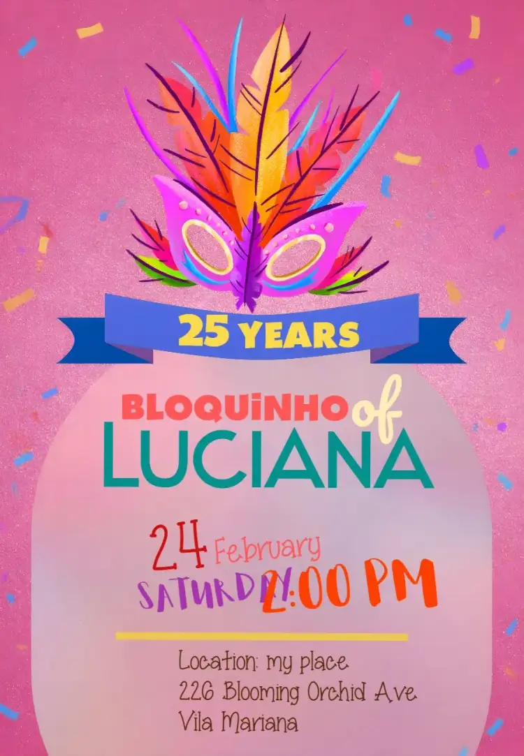 Invitation Northeast Carnival Block Party – Commemorative Dates theme colorful, festive, tropical, Brazilian, vibrant