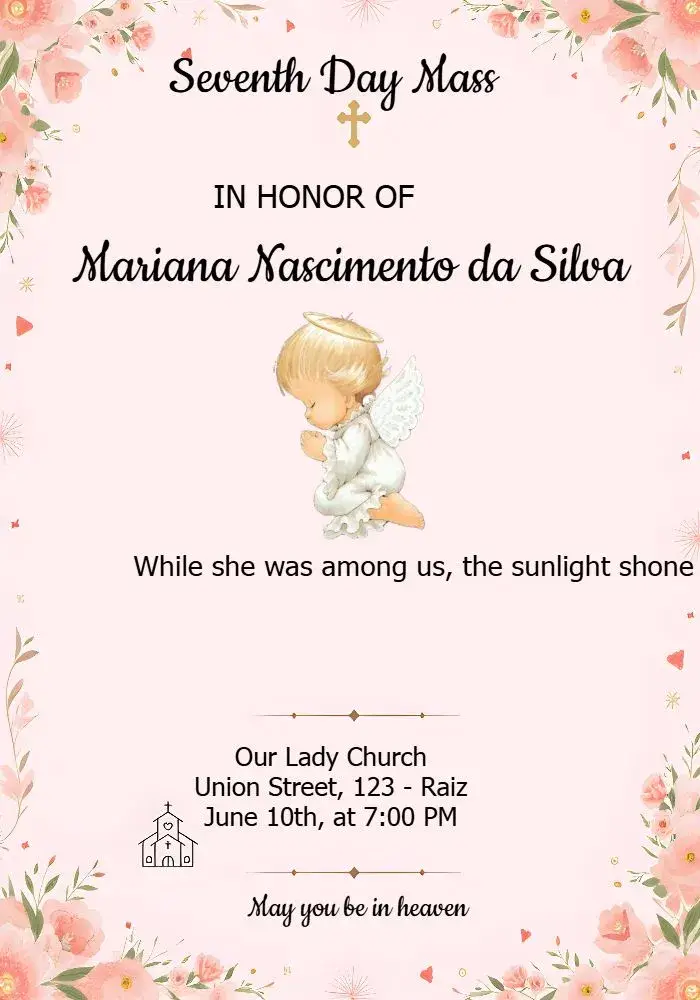 Seventh Day Mass Little Angel Religious invitation