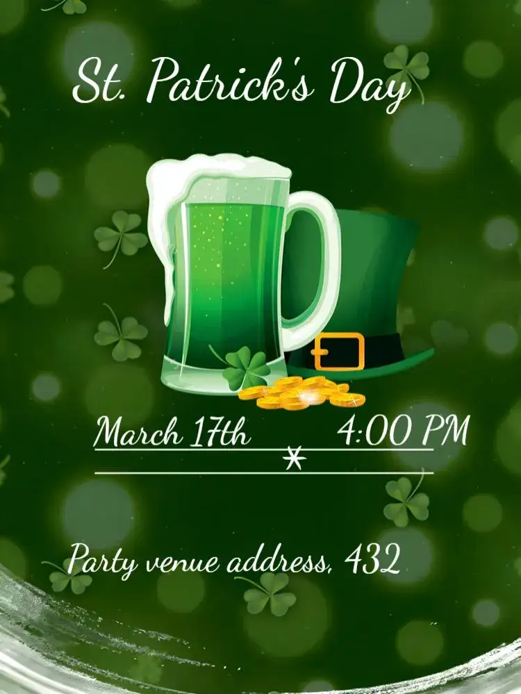 Invitation St. Patrick's Day Green – Commemorative Dates theme vibrant green, Irish graphic elements, festive style, modernity, fun illustrations, cultural theme
