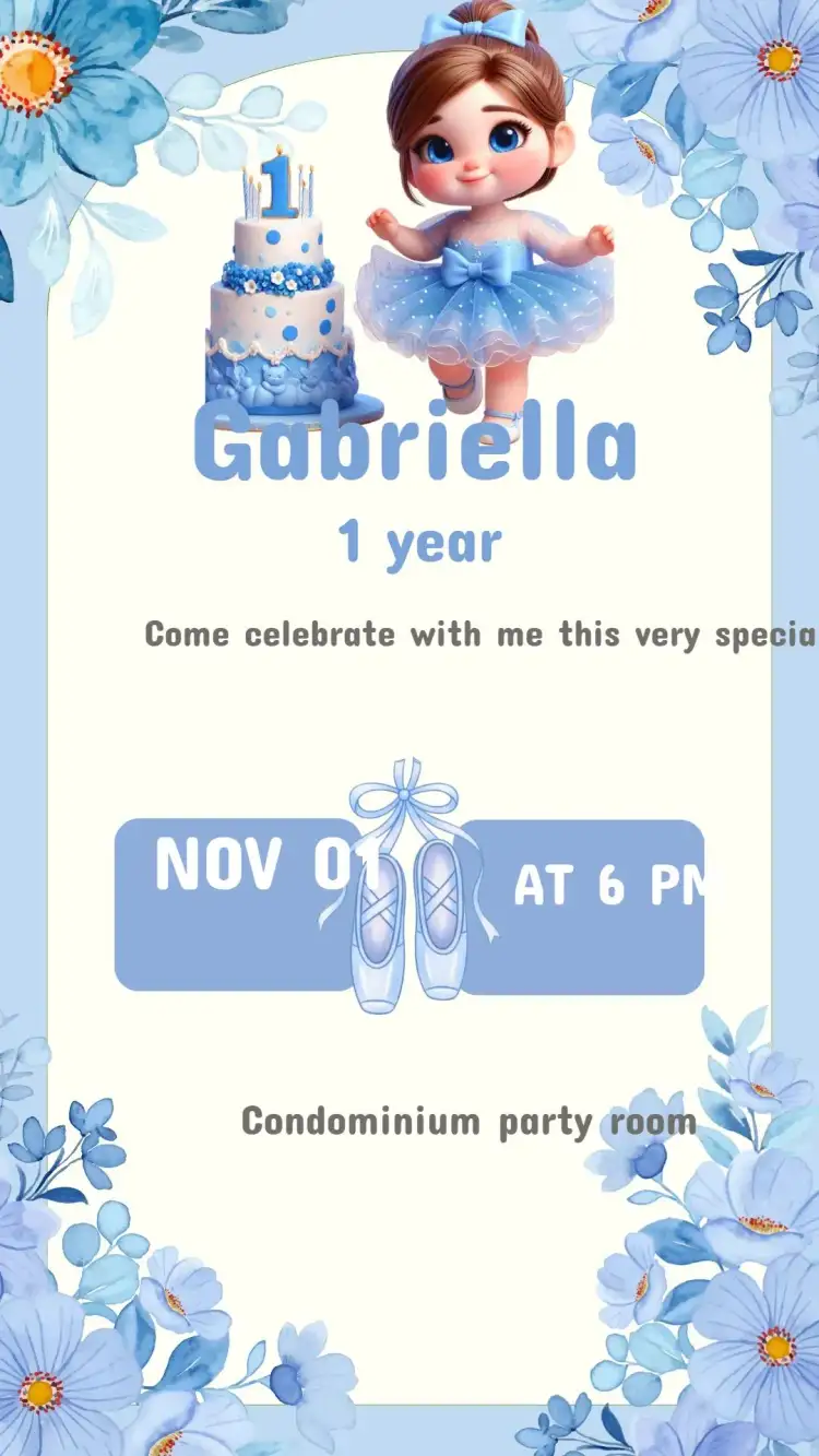 Blue Ballerina Birthday Invitation
