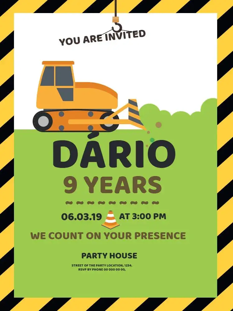 Invitation Builder Party – Kids' Birthday Party theme modern, themed, vibrant, graphic, construction, fun