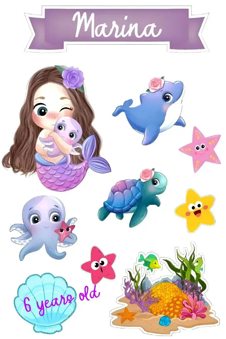 Invite Small Mermaid Cake Topper Print editable and customizable