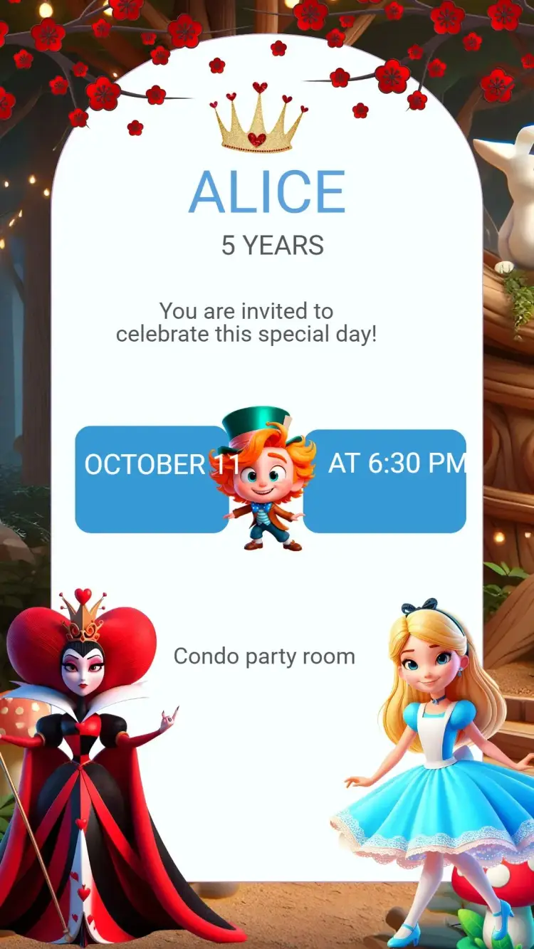 Alice in Wonderland Birthday Invitation