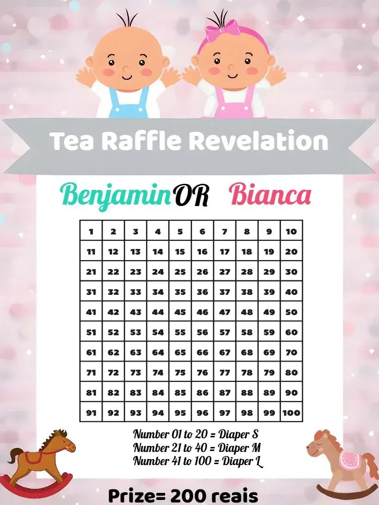 Invite Tea Raffle Babies Gender Reveal editable and customizable