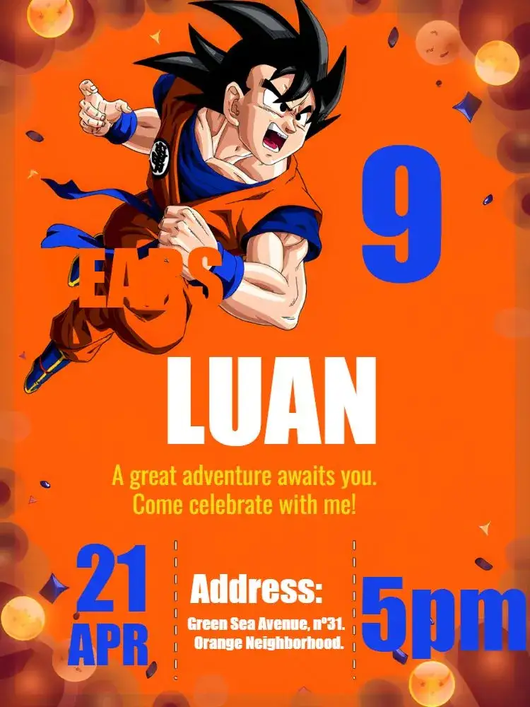 Invitation Dragon Ball Z Goku Vegeta – Most searched for theme anime, superhero, adventure, colorful, youthful