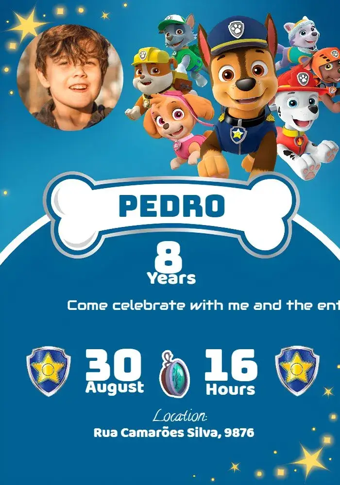 Patrulha Canina With Badge Photo invitation